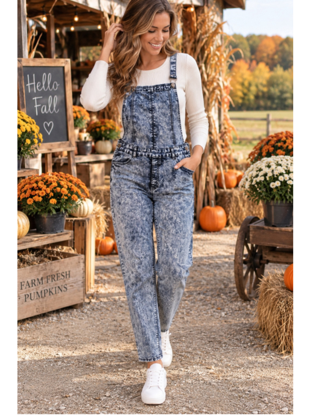 Women's Redfox Acid Wash Denim Overalls Blue White Size 20